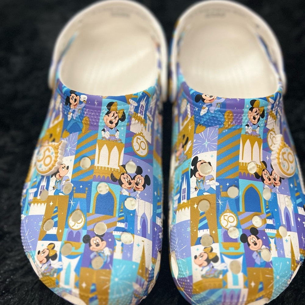 Walt Disney World 50th Anniversary Blue and Gold Crocs